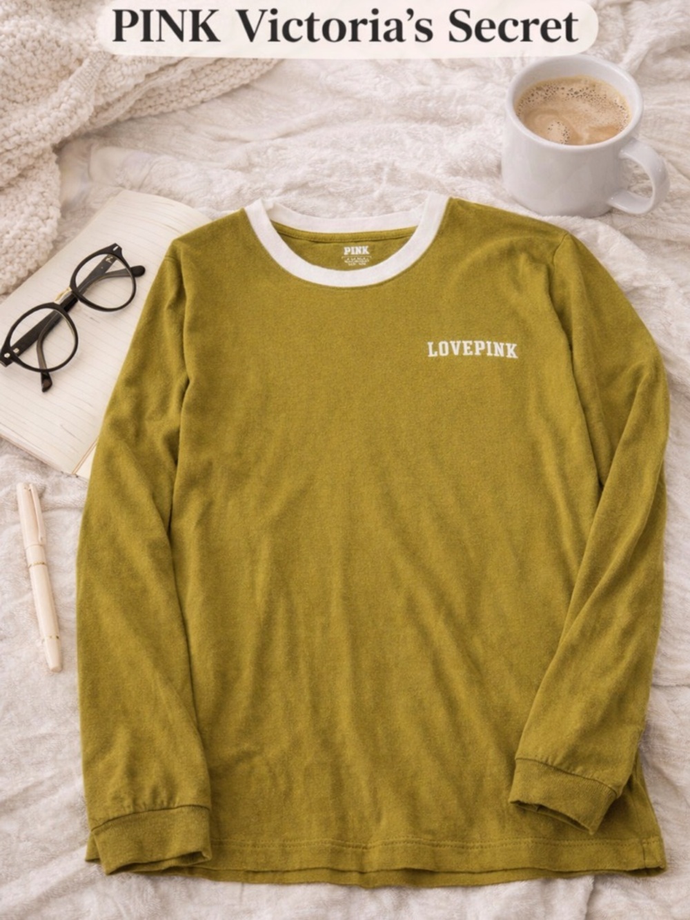 PINK Victoria’s Secret Olive Green Long Sleeve Tee | Love Pink Logo